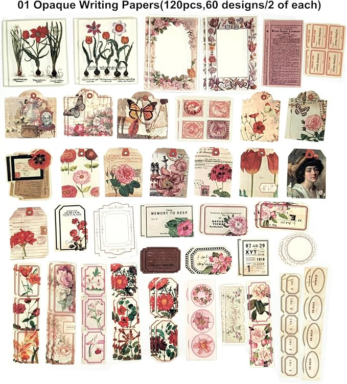 Esweny 200PCS Vintage Scrapbooking Supplies Pack, Aesthetic Scrapbook Sticker Paper Art Journaling Kit for Junk Journals,Planner,Cottagecore Decor Gifts (Pink Series)