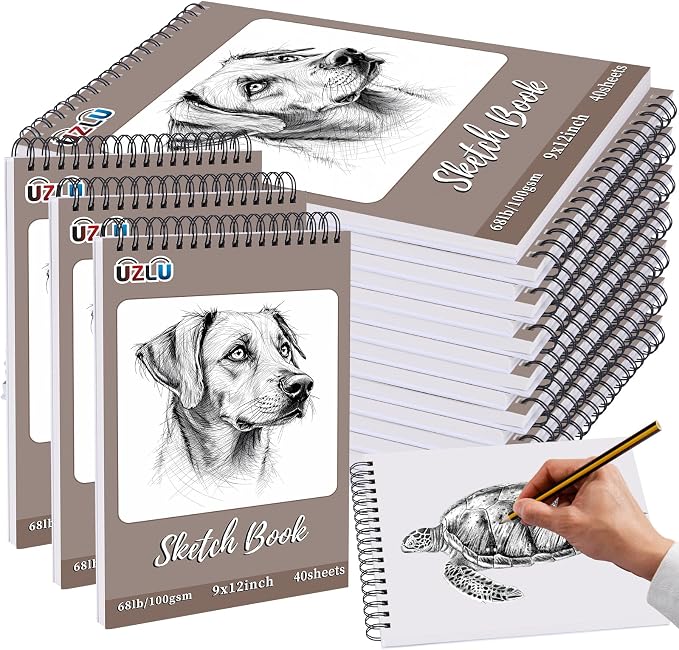 UZLU 18 Pcs Sketch Book Bulk 9 x 12 in 720 Sheets Top Spiral Bound Sketch Pad Drawing Paper 40 Sheets Each Acid Free Mixed Media Sketchbook 68lb/100gsm Art Supplies for Beginner Artist