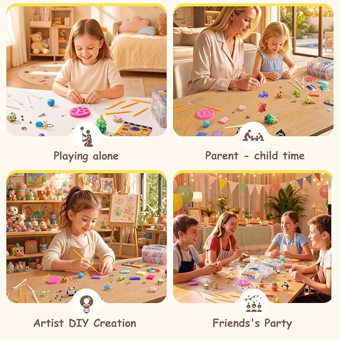 Polymer Clay Kit 50 Colors, Oven Bake Clay for Kids & Artists | DIY clay kit with sculpting tools & accessories; easy-shape, non-sticky, colorful clay for classroom, home crafts & gifts.