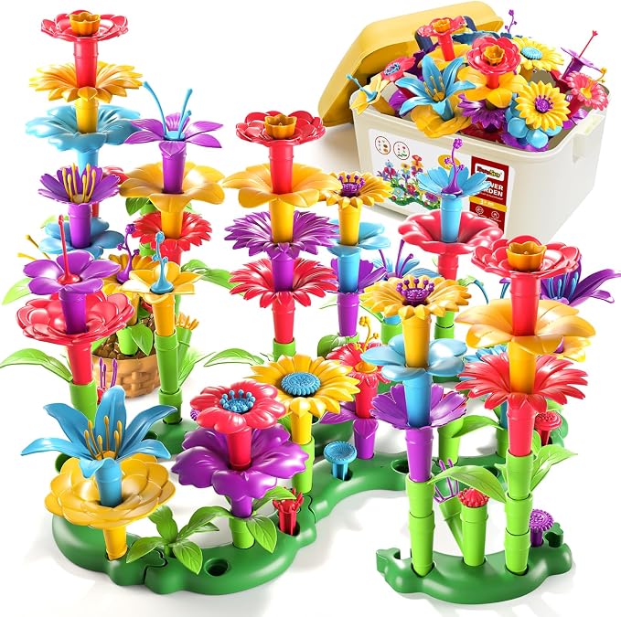 Garbo Star Girl Toys for 3 4 5 6 Year Old Girls Birthday Gift, Flower Garden Building Toys Set for Girls Toddlers Kids Ages 3-5, Building Educational Stem Toys