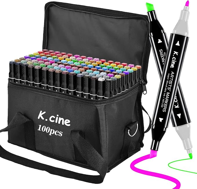100 Colors Alcohol Markers for Adult Coloring Books, Dual Tip Art Markers with Fine Tip & Chisel Tips for Coloring, Illustrations, Drawing