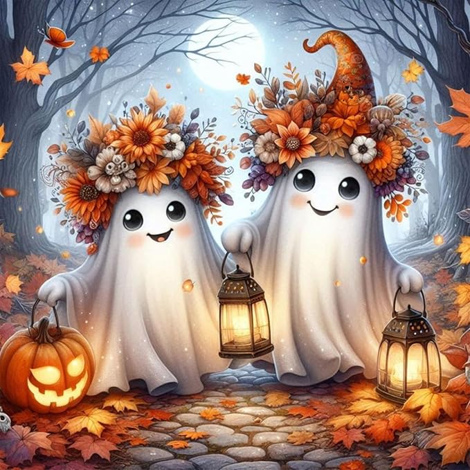 mrpwnle Diamond Art Kits for Adults, Halloween Diamond Painting Kits | Halloween Ghost Diamond Art Painting Kits for Adults, 5D Round Full Drill Diamonds Dots Kits, Home Wall Decor 13.8x13.8 inch