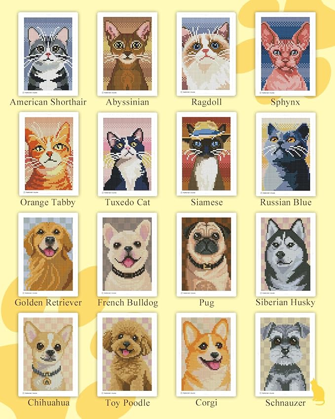 forever young Cats & Dogs Minigem Diamond Art Kits, 5x7 Inch Postcard-Style