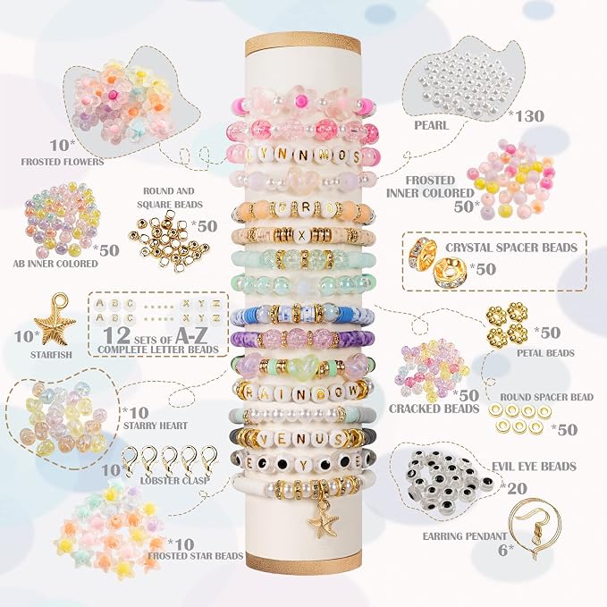 Lynnmos Clay Beads 8500 Pcs 2 Boxes Bracelet Making Kit - 24 Colors Polymer Clay Beads for Bracelet Making Set - Heishi Disc Beads for Jewelry Making kit with Charms and Gift Pack for Girls