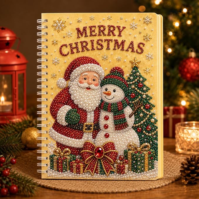 100 Pages DIY Christmas Pearl Diamond Art Painting Notebook，Style H