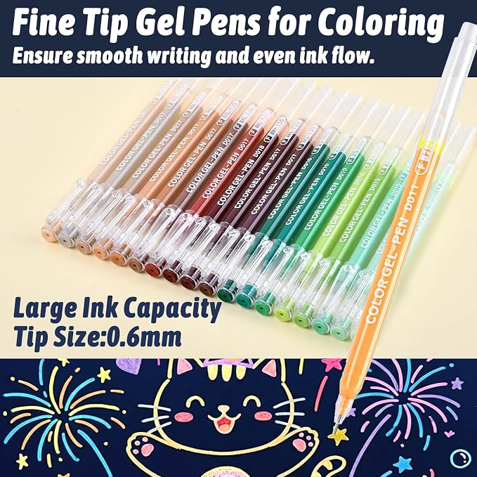 Colored Gel Pens for Coloring, 99 Colors 0.6mm Fine Point Gel Pens Colored Set for Adult Coloring Books, Journal Pen Markers for Journaling Supplies, Writing Drawing Note Taking School Office Home