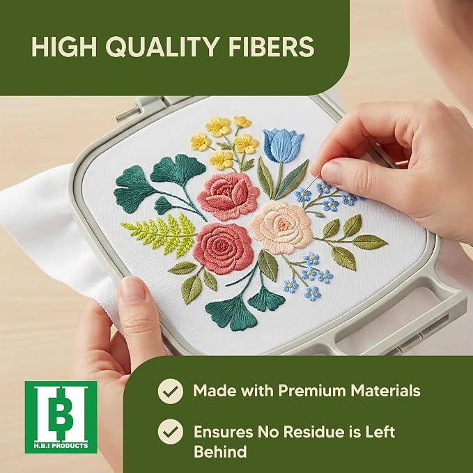 HBI Tear Away Embroidery Stabilizer Sheets, 8 x 8 in, 200 Pack | 1.8 oz tearaway backing, machine and hand embroidery, tears clean, fits all hoops and machines, white, made in USA