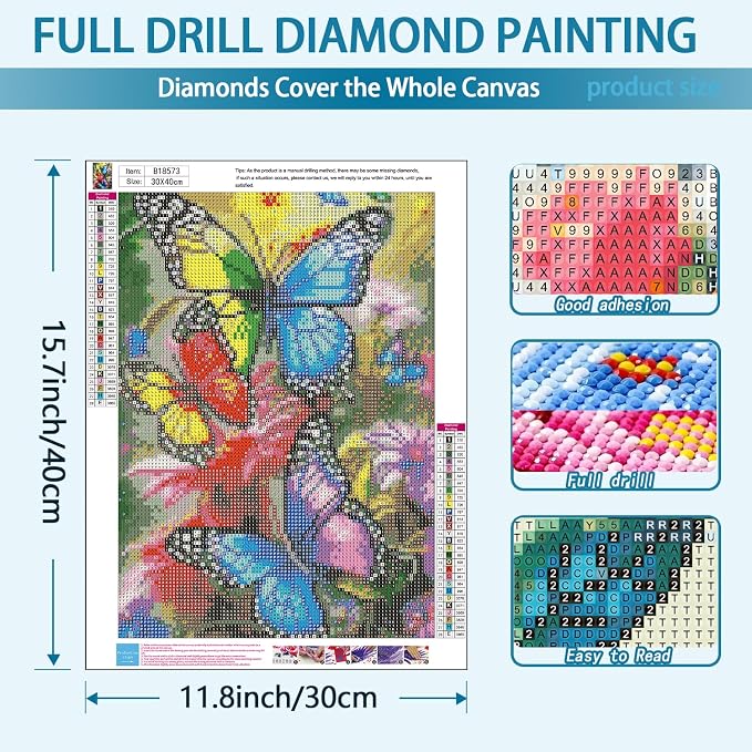 TOPMCYSG Butterfly Diamond Art Kits for Adults,Flowers 5D Diamond Painting Kits for Beginners,Round Full Drill DIY Diamond Dots Paintings,Diamonds Pictures Gem Art for Home Wall Decor 12X16 inch