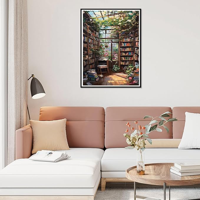 Ycydilirab 5D Diamond Painting for Adults Bookshlf- Diamond Art Kits for Adults Bookshlf, DIY Gem Painting for Gifts Home Wall Decor 12x16inch