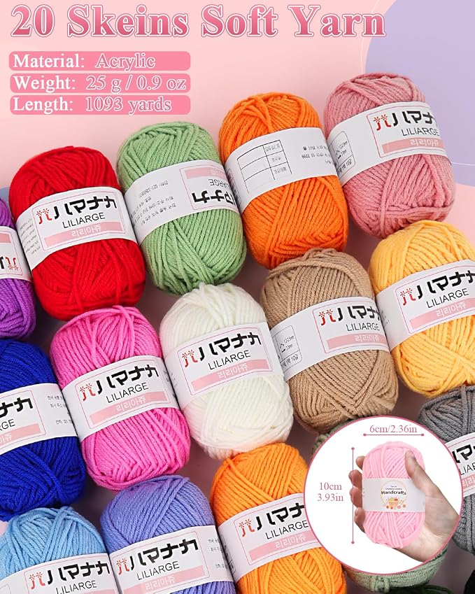 Aeelike Crochet Kit for Beginners Adults, Complete Yarn Kit, Pink | 87 PCS Crochet Kits for Beginners All-inclusive Crochet Set with Yarns Hooks Step-By-Step Instruction Storage Bag, Ideal Gift