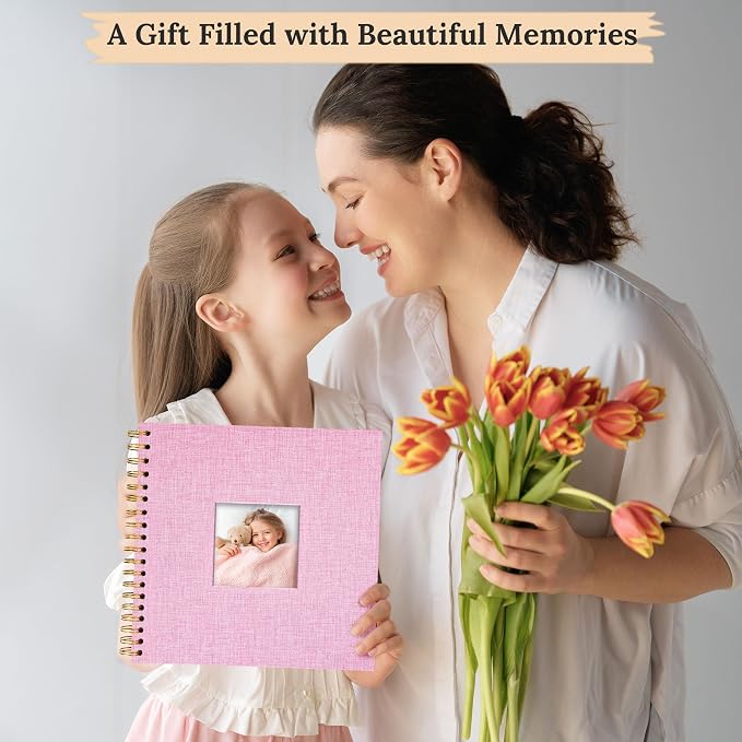 12"x12" Scrapbook Photo Album Linen Cover 40 Sheets 80 Pages White Paper | Pink Hardcover Kraft White Pages Memory Book, for Travel Wedding Guest Book Christmas Baby Shower Fits 4x6 & Instant Photos
