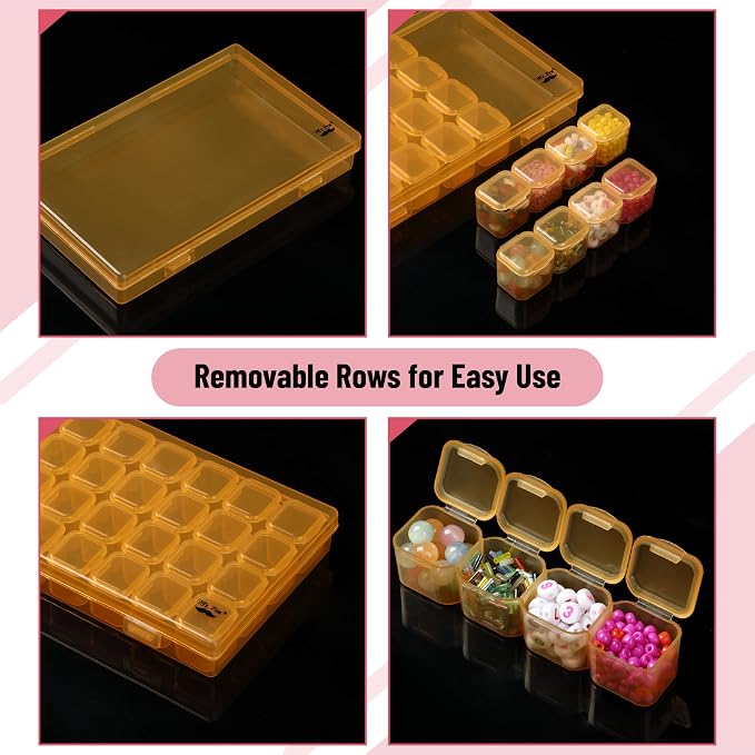 Mr. Pen- Bead Storage Containers, 28 Grids, 2 Pack, Transparent Orange | 160 pcs Label Stickers, Transparent, Small Bead Organizer Box, Diamond Art, Diamond Painting Organizer