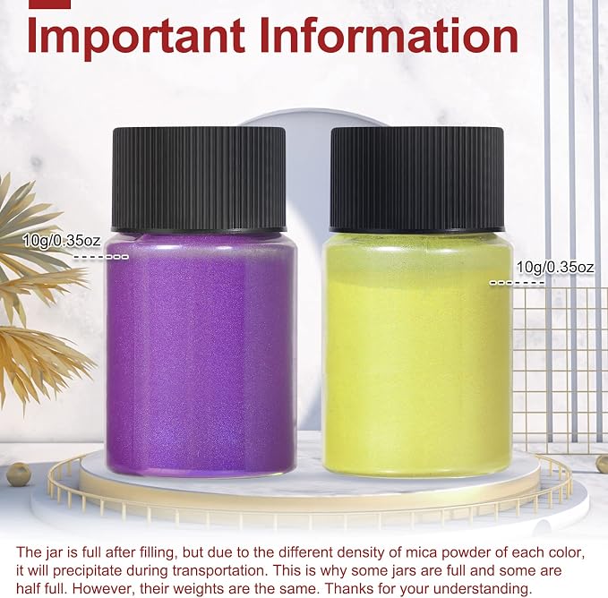 CHANGTIKEJI Mica Powder, 48 Colors - 10 g/Bottle Pearlescent Pigment | Natural Pigment Powder for Epoxy Resin, Soap Making, Candle Making, Lip Gloss, Nail Polish, Bath Bombs, Eye Shadows