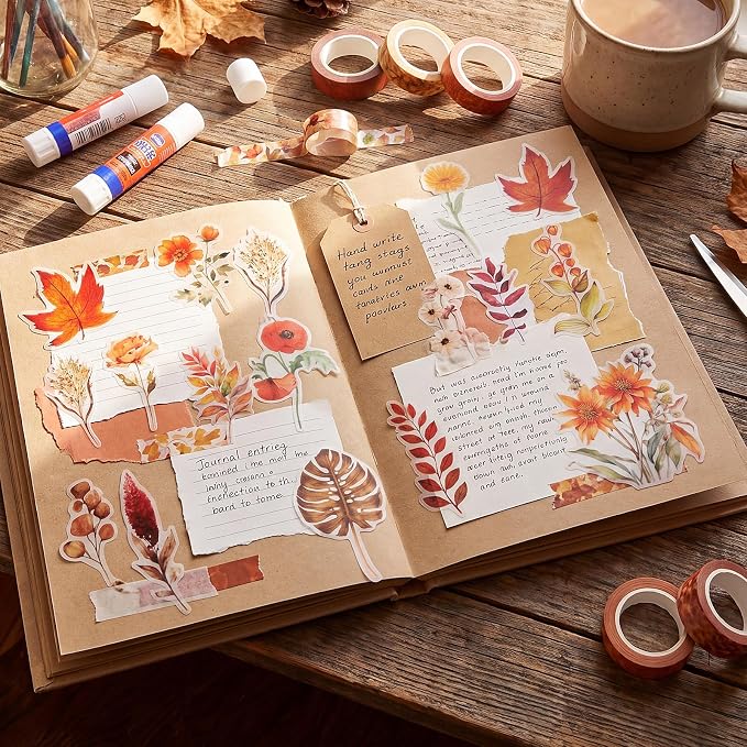 80 Pcs Fall Stickers Natural Autumn Scrapbooking Stickers Transparent Flower Sticker Pack for Scrapbooking Supplies Water Bottles Laptop Journals Phone Cases Notebooks DIY Decor