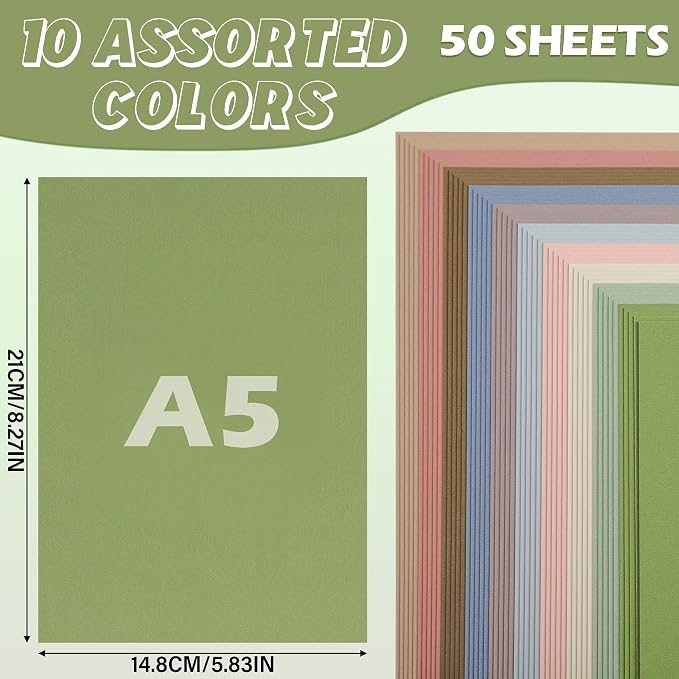 50 Sheets A5 Size Morandi Mixed Colors Cardstock 5.83 x 8.27 Inch 92LB