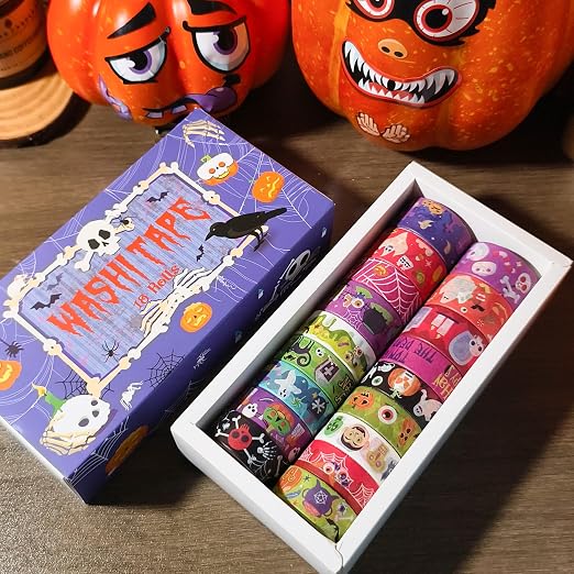 Halloween Washi Tape Set Pumpkin Scrapbook Tape 18 Rolls | Pumpkin Pattern Washi Tape Set With 18 Rolls, 0.59in and 0.79in Widths for Journaling, Scrapbooking and DIY Crafts
