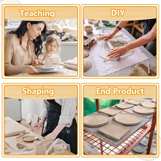 Sasylvia 20 Pcs Clay Pottery Rolling Pin Guides,5 Size,Wood Color | Wooden, Teaching Rolling Mud Stick Guide, Polymer Clay Depth Thickness Guide, Pottery Mudboard Tool