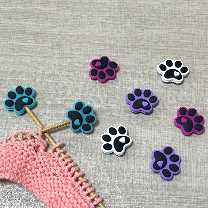 SPANSEE 8 PCS Dog Paw Knitting Needle Stoppers, Knitting Needle Point Protectors, Knitting Needle Caps, Knitting Tools, Knitting Accessories, Knitting Supplies fit Size 2-13 (2.75mm-9mm) Needles