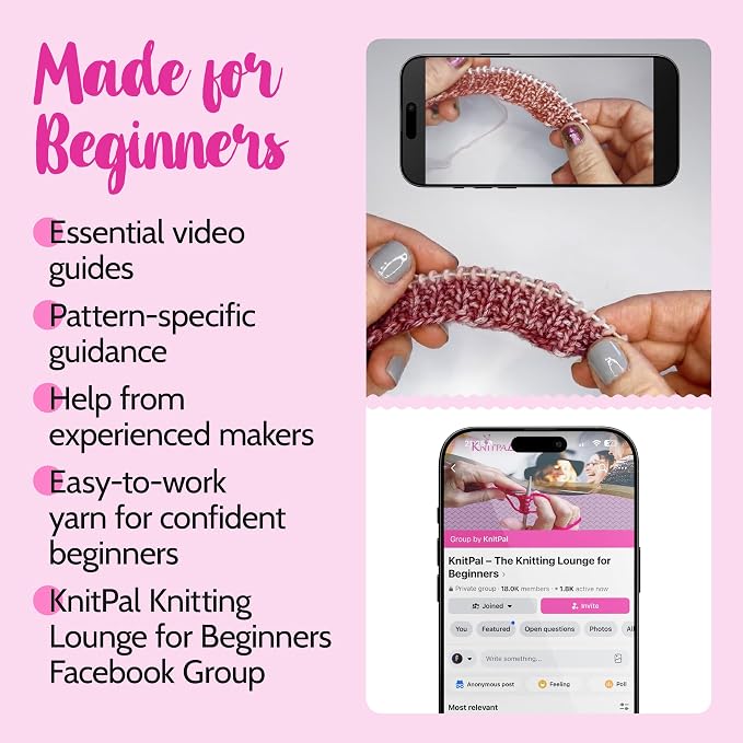 KnitPal Dishcloth Knitting Kit for Beginners (Cherry Red + Blush Pink)