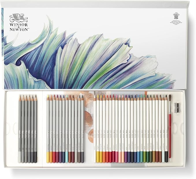 Winsor & Newton Studio Collection, Mixed Pencil Box Set, 45 piece | 24 Watercolor Pencils, 12 Color Pencils & 6 Graphite Pencils; Includes Watercolour Brush, Sharpener & Paper Pad