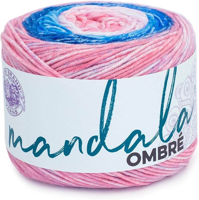 Lion Brand Yarn, Mandala Ombré Yarn, Pure, Pink Multicolor, 1 Pack | Variegated Yarn for Crochet, Knit, Crafts, Soft, Acrylic Fiber for Blankets, Worsted Weight Sweaters, Colorful Shawls