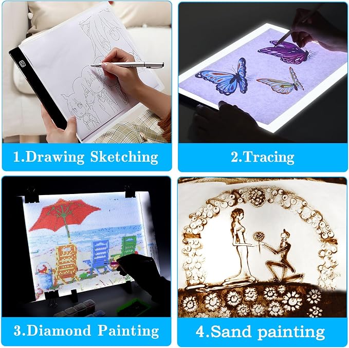 Ratukall A4 LED Light Pad for Diamond Art, USB Powered Light Board Kit | Adjustable Brightness Tracing Light Box with Diamond Painting Accessories & Tools, Includes Storage Case, Drill Pens & Stand
