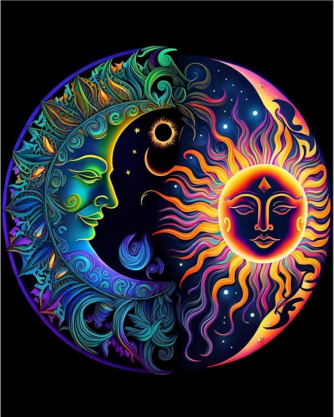 Moon Paint by Number for Adults, Paint by Numbers for Adults Beginner | Sun Paint by Numbers for Adults Beginner, Sun Paint by Numbers for Gift Home Wall Decor 16x20 inch Frameless