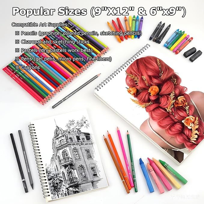 6" x 9" Sketch Book, 2-Pack 50 Sheets 68lb/100gsm, Spiral Bound Sketchbook | Acid-Free Sketch Pad, Mixed Media Sketchbook, Drawing Paper, Drawing Pad for Kids Artists Beginners, Mixed Media Paper