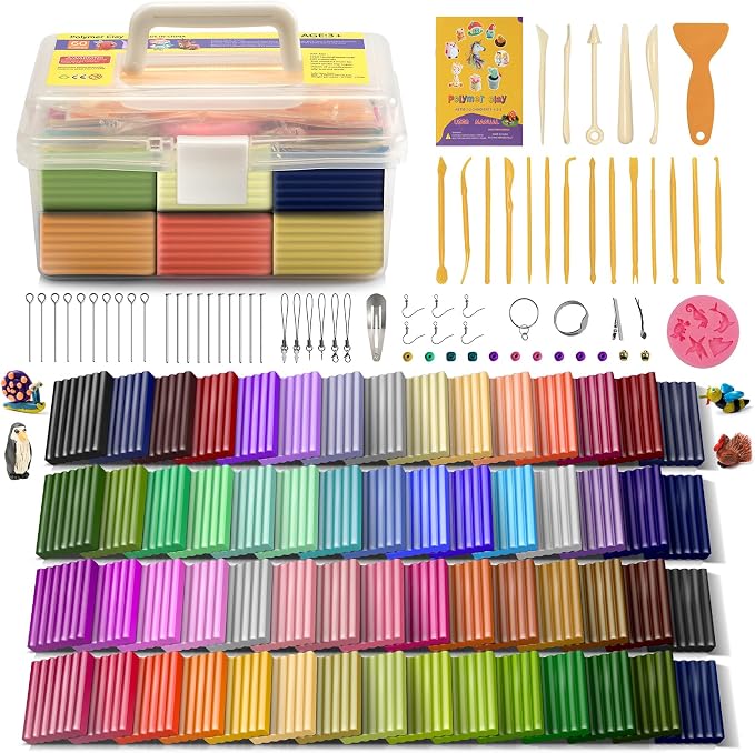 Aestd-ST Polymer Clay Kit 60 Colors, Oven Bake Modeling Clay for Kids | DIY Starter Kit, 20 Sculpting Tools & Accessory, Easy to Shape, Non-Sticky, Colorful, Storage Box, Gift for Kids & Artists