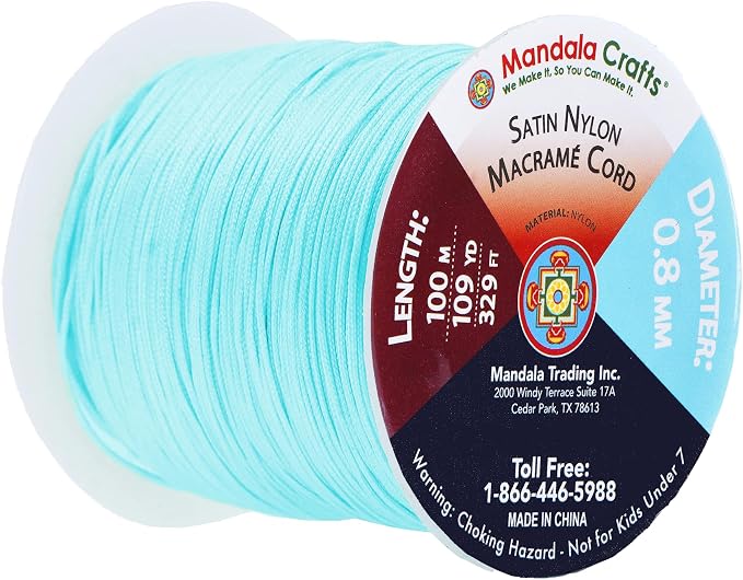 Mandala Crafts 0.8mm Aqua Rattail Nylon Satin Cord for Jewelry Making