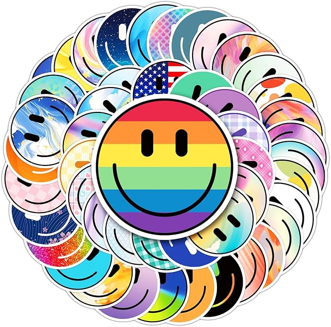 50PCS Smile Face Stickers, Waterproof PVC Stickers