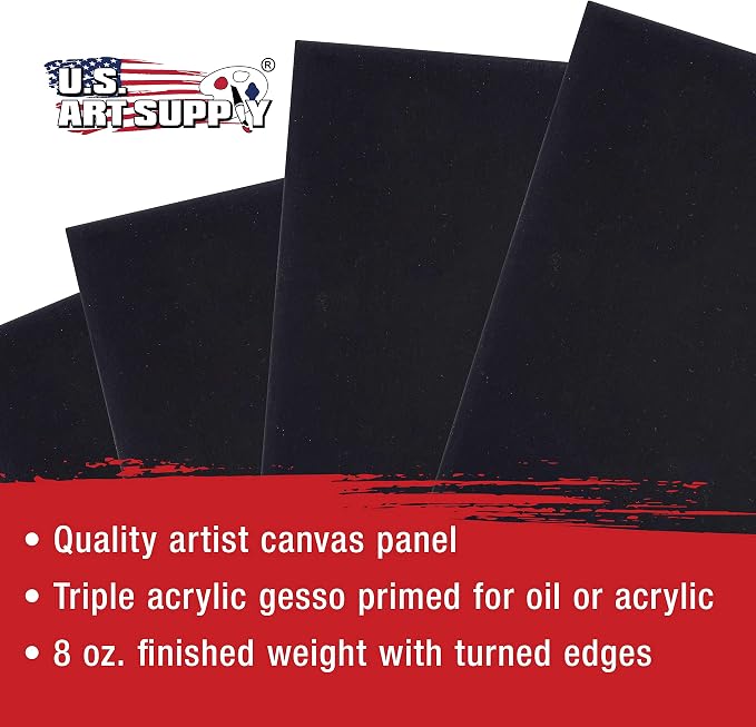 U.S. Art Supply 12 X 12 Inch Black Art Canvas Board Panels 6 Pack - 8 Ounce