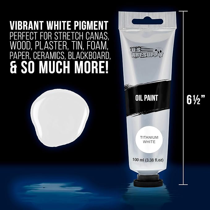 U.S. Art Supply Titanium White Oil Paint - 2 Extra-Large 100ml Tubes | High Opacity, Strong Tinting Strength, Oil Paints for Canvas Painting, Wood & Media