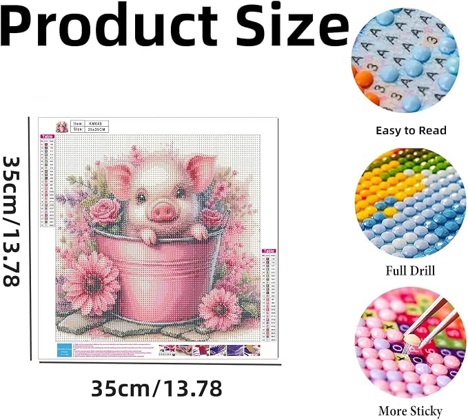 DOTSTART Diamond Art Kits for Adults,Cute Pig 5D Diamond Painting Kits | 5D DIY Paint By Diamonds,Full Drill Round Diamond Dot Gem Art Painting, for Relax Home Wall Art Decor 13.78 X 13.78 inch