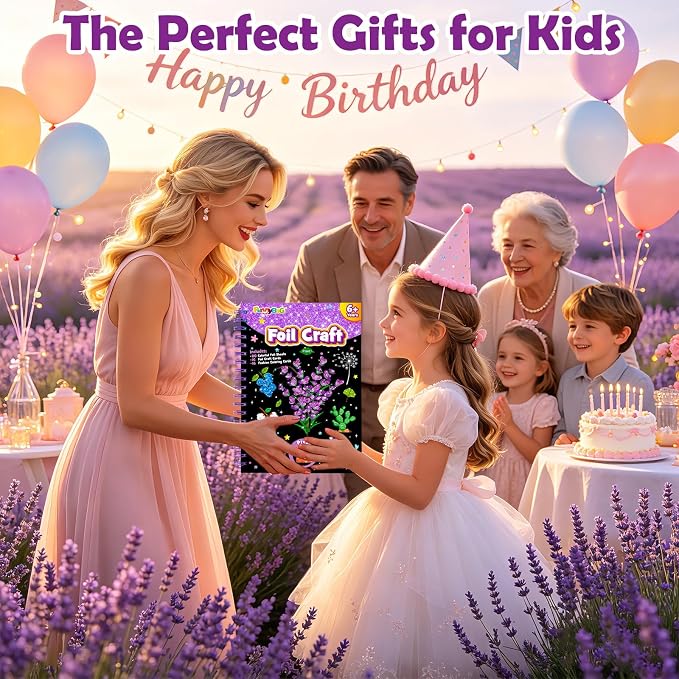 FUNNYB&G Foil Art Craft Kit for Kids, Sparkly Birthday Gift Toy for Girls | No Mess, Kids Ages 4-10 Create Sparkling Artwork, A Creative Gift for Birthdays, Holidays, Travel Activities,Screen-Free Fun