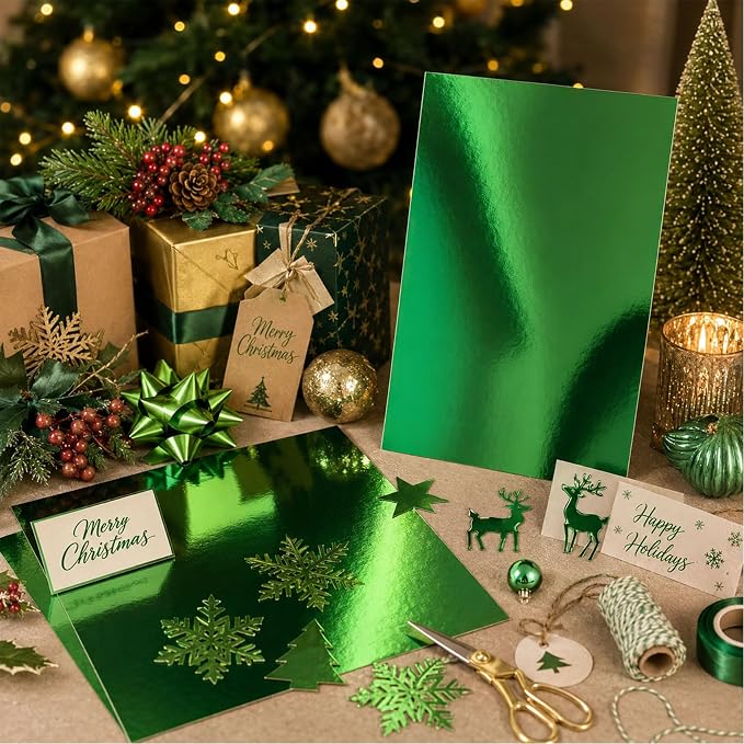 25 Sheets Metallic Grass Green Mirror Cardstock Paper 8.5 x 11 Shimmer Sheets 250gsm/92lb Heavyweight Scrapbook Paper for Certificates, Invitations, Greeting Cards, Crafts, Graduations