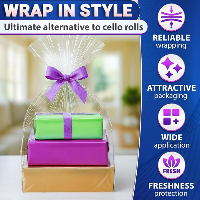 5 Pcs Shrink Wrap Bags for Gift Baskets, 32x40 in, Dust Cover | Clear Cellophane Bags for Hampers; Large Clear Gift Wrap; Heat-Shrink Finish; for Presents, Clothes Storage & Holiday Baskets