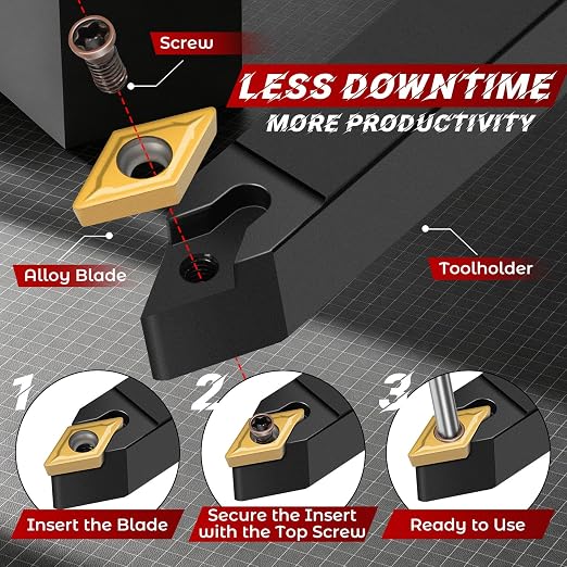 Indexable Lathe Turning Tool 21Pcs Kit 3/8'' 10mm Shank 7Pcs Metal Lathe Tools Holder Set with 14Pcs Turning Inserts for Turning Grooving Threading Boring Carbide Inserts Carbide Turning Tool
