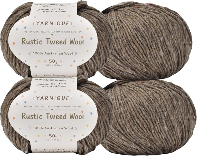 Rustic Tweed Wool Yarn, 1oo% Australian Wool, DK, 4 Skeins 200g/656yds (3134 Vintage Taupe), Tweed Wool Yarn for Crochet | Soft Structure | Beautiful Stitch Texture