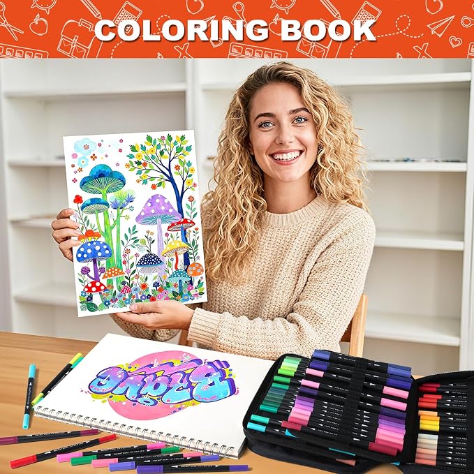120 Colors Dual Tip Brush Pens Art Markers for Adult Coloring Books, Artist Drawing Sketch Markers Set with Fine & Brush Tip