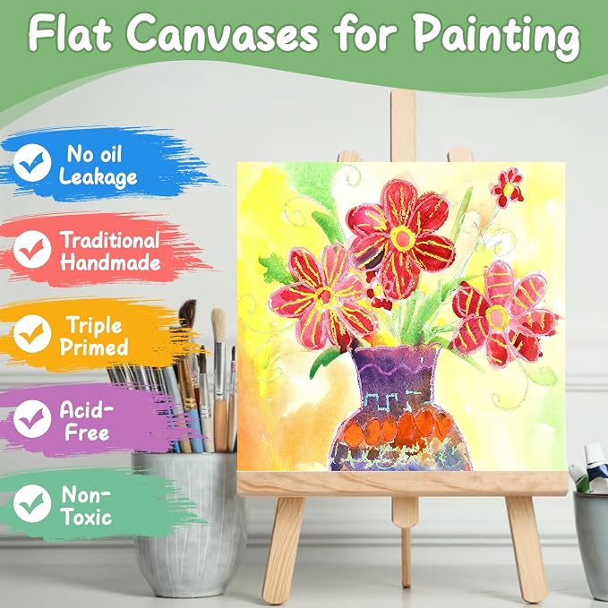 ESRICH Mini Canvases for Painting, 4x4In Canvas in Bulk 36 Pack Small Canvas Panels Cotton Paint Canvas Primed Acid Free Blank Canvas Boards for Oil, Watercolor, Acrylic, Gouache & Tempera