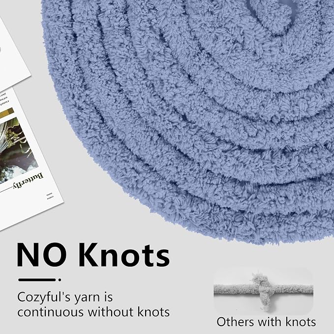 Cozyful Chunky Yarn for Hand Knitting - #10 Chunky Chenille Yarn, Jumbo Big Thick Chunky Yarns for Crocheting, Super Bulky Chunky Knit Blanket Yarns, 8 Skein (22 yds 8 oz Each Skein), Blue Gray
