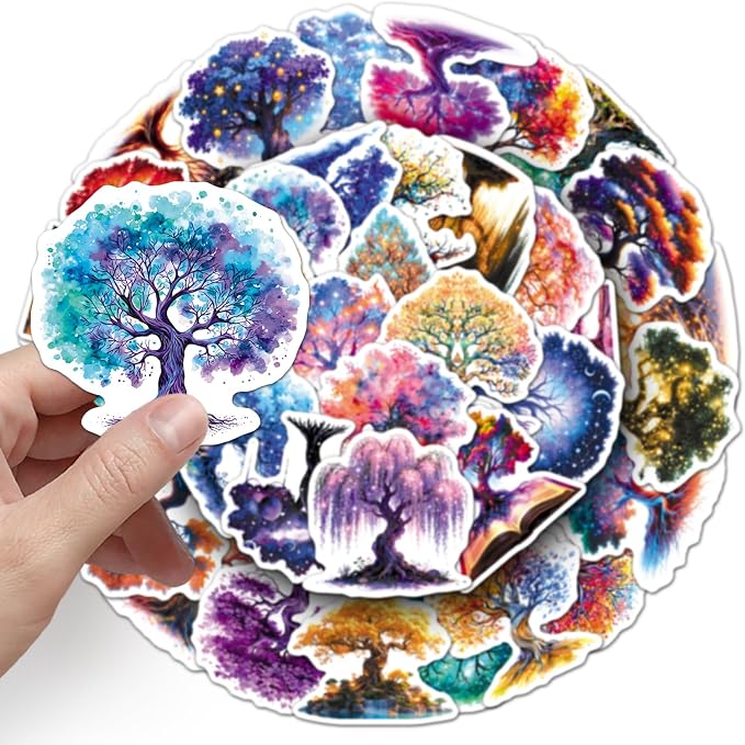 50Pcs Colorful Tree of Life Stickers, symbolizing Growth and Connection, Waterproof and Removable, Decorative for Hand Account, Vision Board, Laptop, Water Bottle, Meditation Diary(Tree)