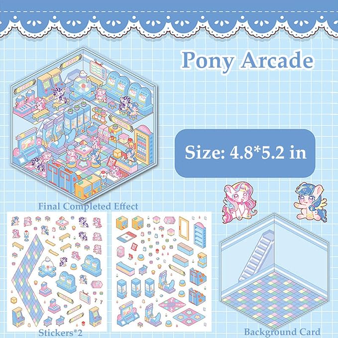 DIY 3D Sticker for Kids, 6 Sets of Cute Stickers for Girls Kids Fun Scenes Stickers Adult Isometric Sticker Scene Reuseable Waterproof Stickers