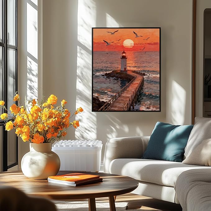 NKVNKV Paint by Numbers Kit for Adults Beginners, Mountain Adult Paint by Numbers on 20" Lx16 W Canvas for Painting Kits for Adults in Colorful Box，for Gift Home Wall Decor Without Frame (Lighthouse)