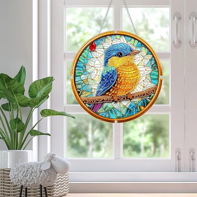 SKRYUIE Bird Hanging Pearl Diamond Art Kits for Adults Suncatcher A17 | Special Shaped Crystal DIY Hanging Diamond Painting Kit, Gift for Mother Spring Summer Window Wreath Decor 7.48 x 7.32 Inch