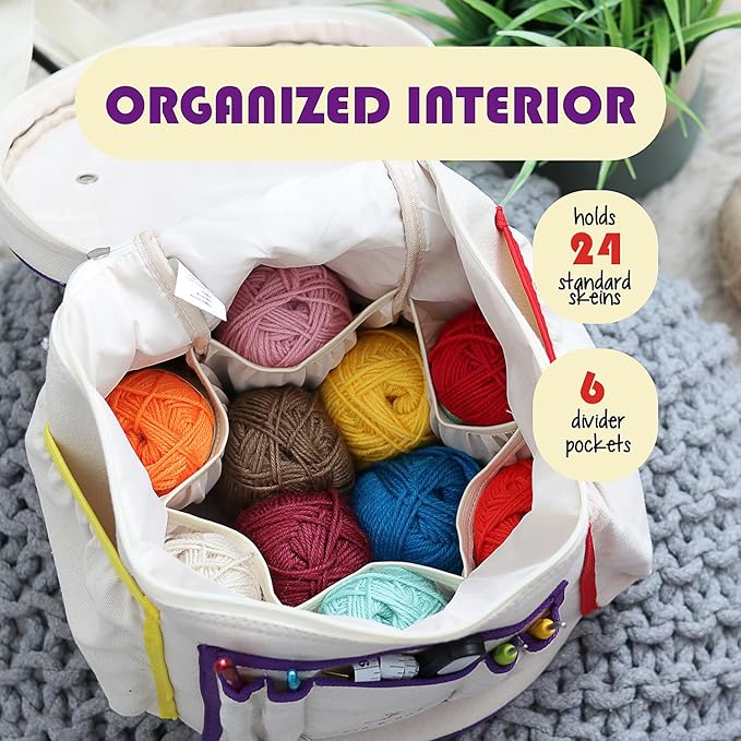 Hearth & Harbor Crochet Bag Organizer – Durable Knitting Bag, Yarn Organizer for Accessories and Supplies, Canvas Yarn Holder, Crochet Carrying Case with Accessories Pouch, Storage Organizer