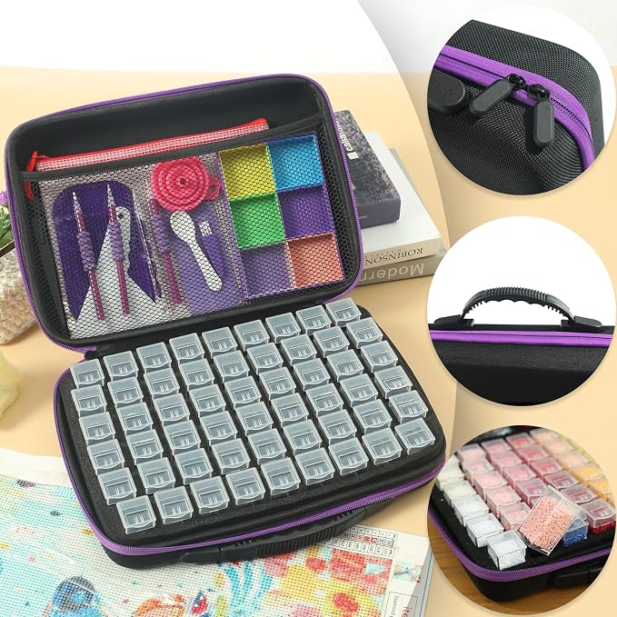 Douorgan Diamond Painting Storage Containers Diamond Painting Accessories and Tools Portable Organizer Shockproof Diamond Art Storage Case Jewelry Beads Storage Box (54 Square Jars)