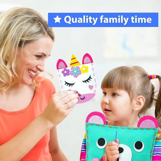 KRAFUN My First Sewing Kit for Kids Ages 6-12 | 7 Animal Dolls | 7 stuffed animal & plush pillow projects. Pre-punched felt & instructions included. Gift for girls & boys