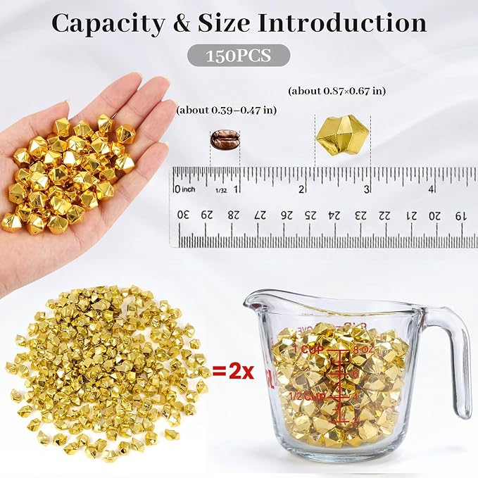 DOMESTAR 150 PCS Gold Acrylic Ice Rocks, Faux Nuggets Gems Vase Fillers